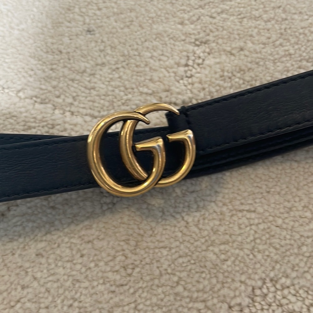 Authentic leather belt with double G Buckle